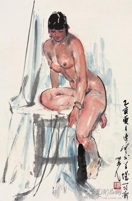 乙亥(1995年)作 裸女 镜心